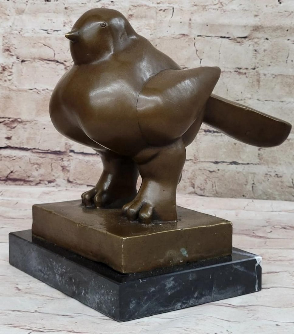 Botero Inspired Plump Bird Bronze Sculpture On Marble Base - 10" x 8" (1 of 7)