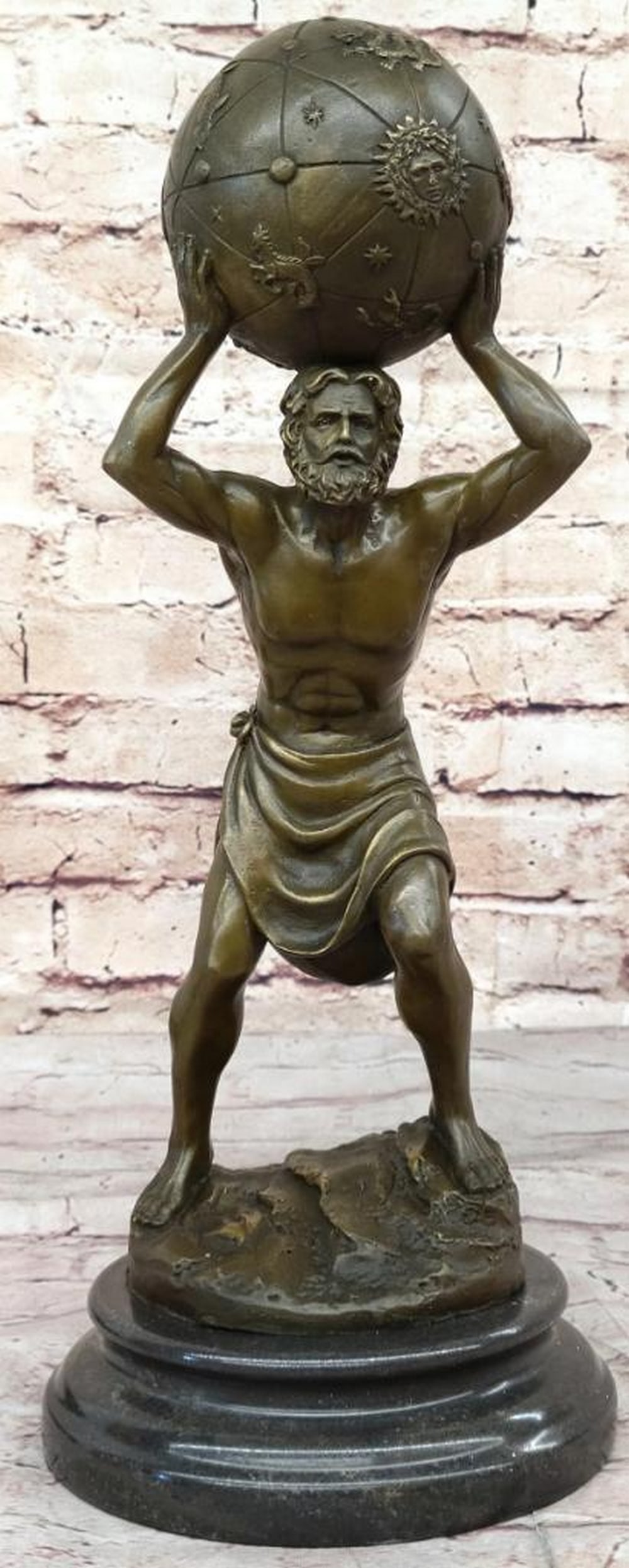 Atlas Bearing the Heavens" Original Bronze Sculpture by Aldo Vitaleh - 14" x 6: "Atlas Bearing the Heavens" Original Bronze Sculpture by Aldo Vitaleh - 14" x 6" This exquisite bronze sculpture is a stunning depiction of Atlas, the Titan from Greek mythology who be