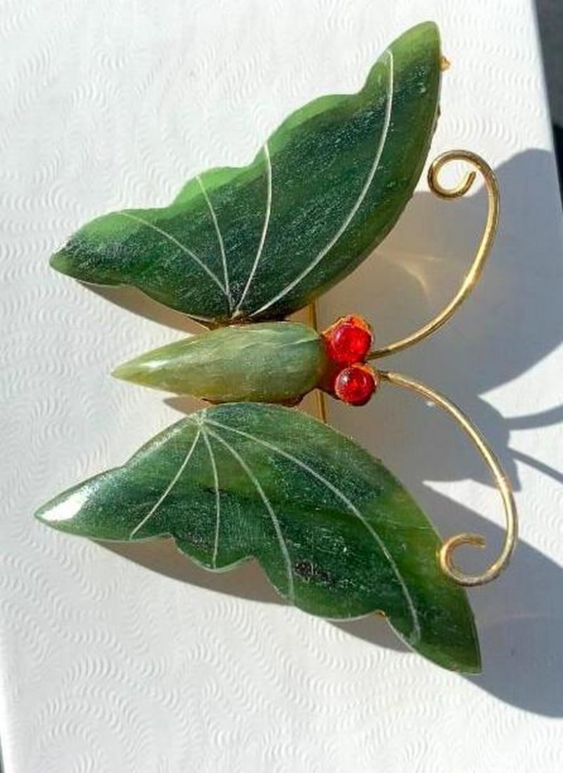 Jade Butterfly Brooch - 2