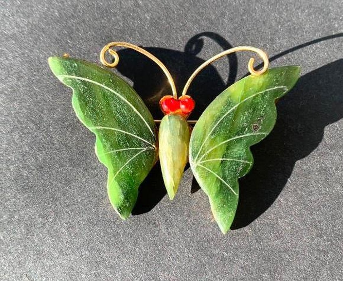 Jade Butterfly Brooch - 5