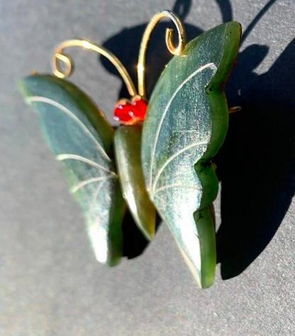 Jade Butterfly Brooch - 6