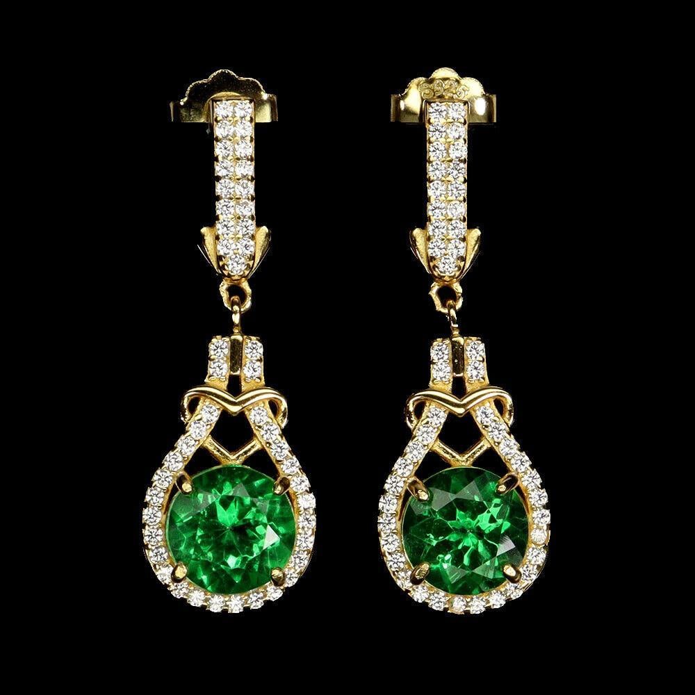 Ultra Green Topaz Round Cut Stone In Tear Drop Crystal Mount Earrings (1 of 3)