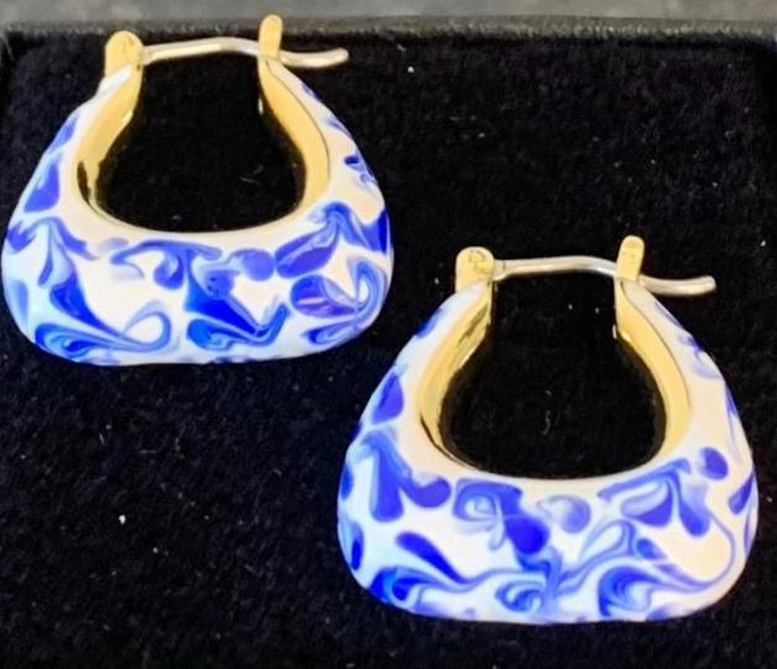 Santorini Blue Marble Hoops - 2