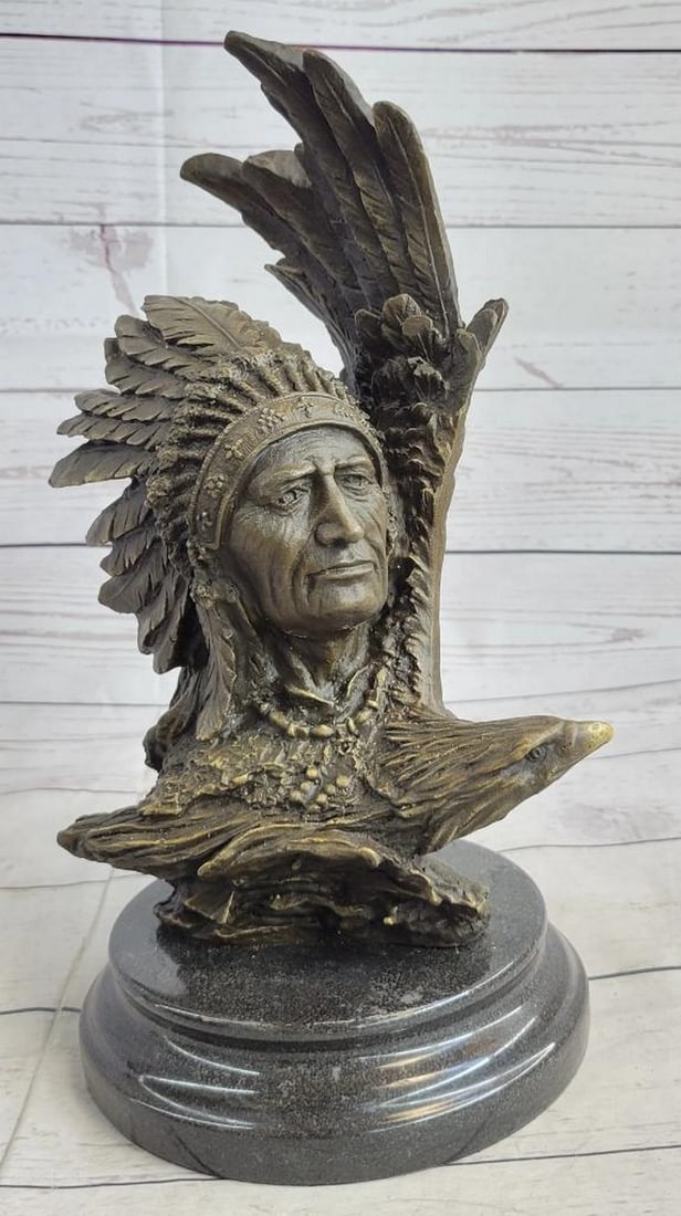 Native American Shaman with Eagle Bronze Sculpture - 13" x 6" (1 of 8)