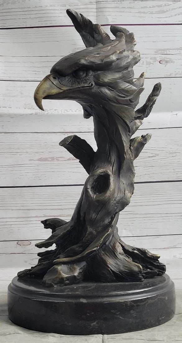 Regal Eagle Head Original Bronze Bust by M. Lopez - 15" x 8": Regal Eagle Head Original Bronze Bust by M. Lopez - 15" x 8" This masterfully crafted eagle head bust captures the regal essence of the majestic bird of prey, highlighting its defining feature