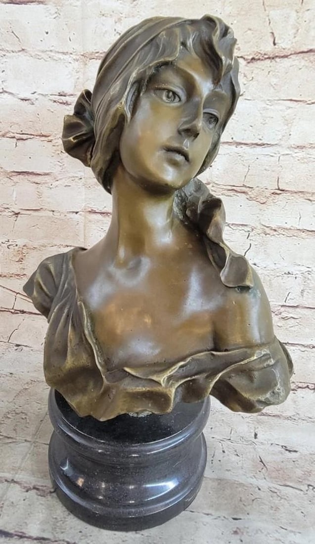 Elegant Maiden Authentic Bronze Figurine by Miguel Lopez - 14" X 9": Elegant Maiden Authentic Bronze Figurine by Miguel Lopez - 14" X 9" Unveiling an extraordinary bust sculpture by acclaimed Portuguese artist Miguel Lopez, also known as Milo. This remarkable p