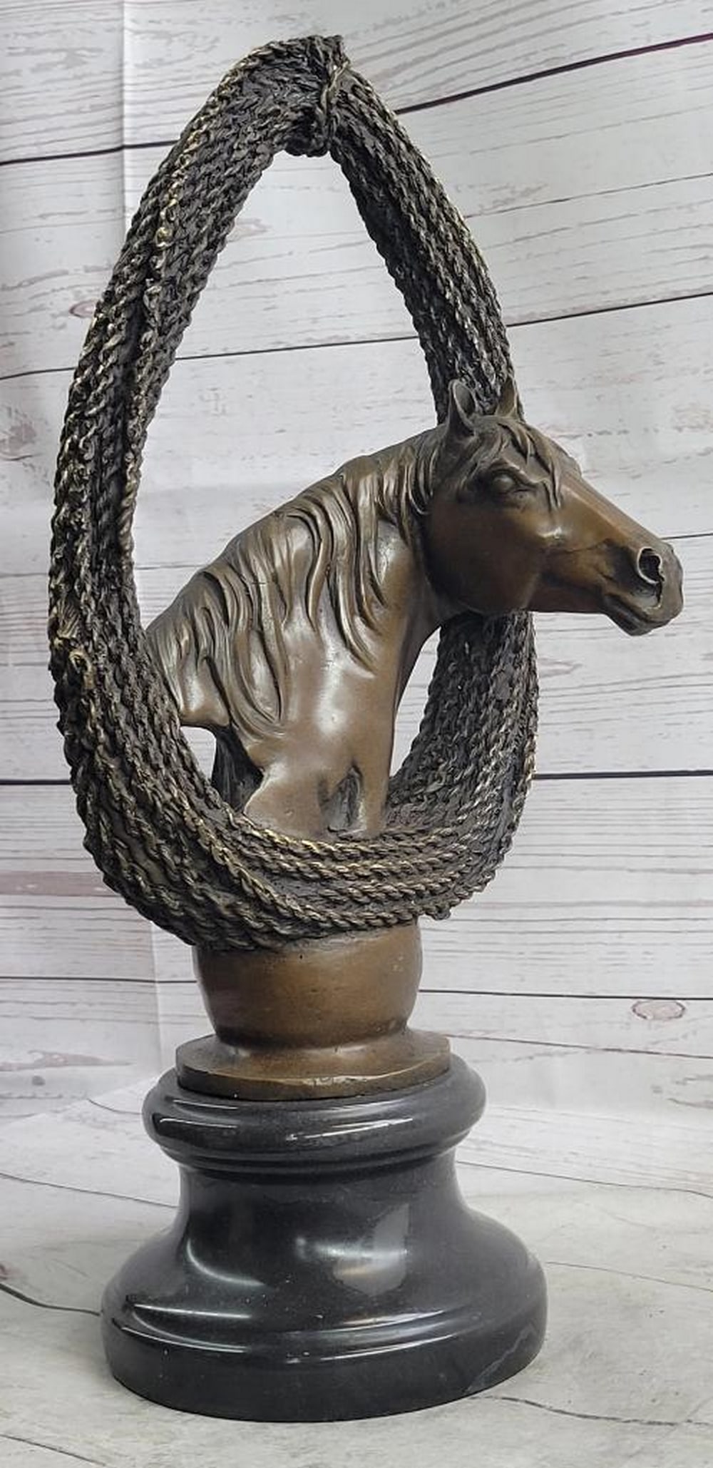 Authentic Equestrian Horse Bust Bronze Sculpture Statue Signed Milo - 12lbs: This gorgeous bronze bust of a horse is unique and filled with a raging vibe of energy. The horse seems to be excited or spooked. He bends his head down towards his body as his hair flows upwards as i