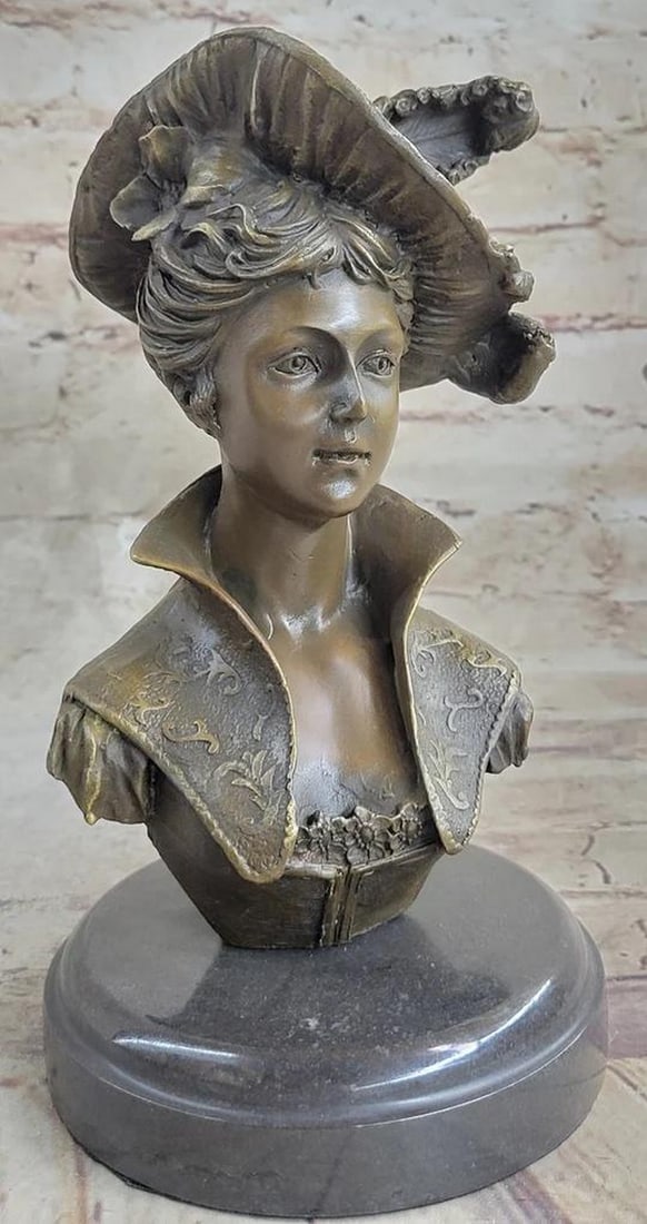 Elegance Embodied' Graceful Victorian Maiden Signed Original Bronze Bust Sculpture - 9" x 5": 'Elegance Embodied' Graceful Victorian Maiden Signed Original Bronze Bust Sculpture - 9" x 5" Elevate your decor with the timeless beauty of the "Elegance Embodied" Graceful Vi