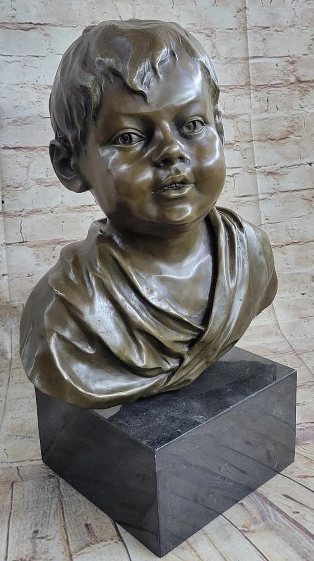 Large Original Bronze Bust Sculpture Of Young Boy On Marble Base Signed Milo - 27lbs: Bring the old world charm into your living room or office exciting your guests interest with this stunning French Boy bronze statue. This large bronze will make a statement in any setting and will