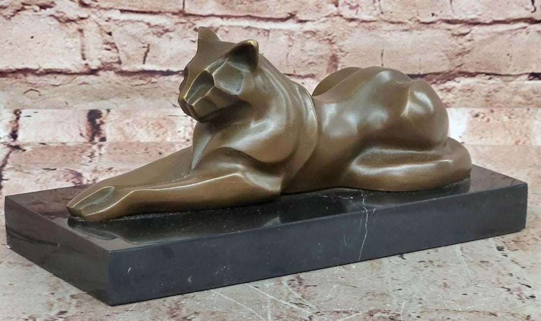 “Cubist Cat?? Modernist Bronze Sculpture by Milo – 5" x 10": “Cubist Cat” Modernist Bronze Sculpture by Milo – 5" x 10" This signed original bronze sculpture by Miguel Lopez, also known as Milo, features a modernist cat in a striking cubist an