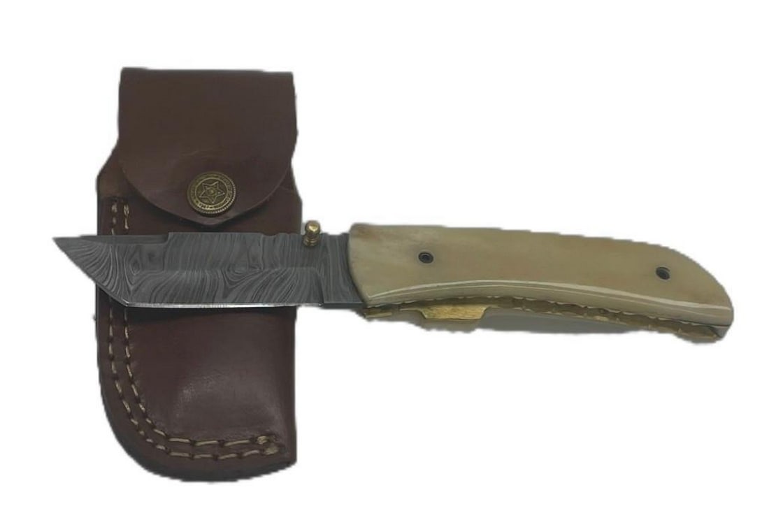 Glinting Silver Folding Damascus Knife - 3
