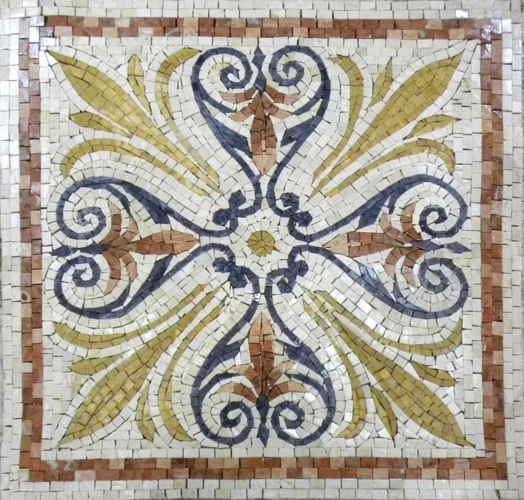 Elegant Floral Accent Mosaic: Elegant Floral Accent Mosaic A handcrafted mosaic featuring a refined floral pattern set against a soft beige background. Made from natural stone tiles, this versatile accent adds sophistication and c
