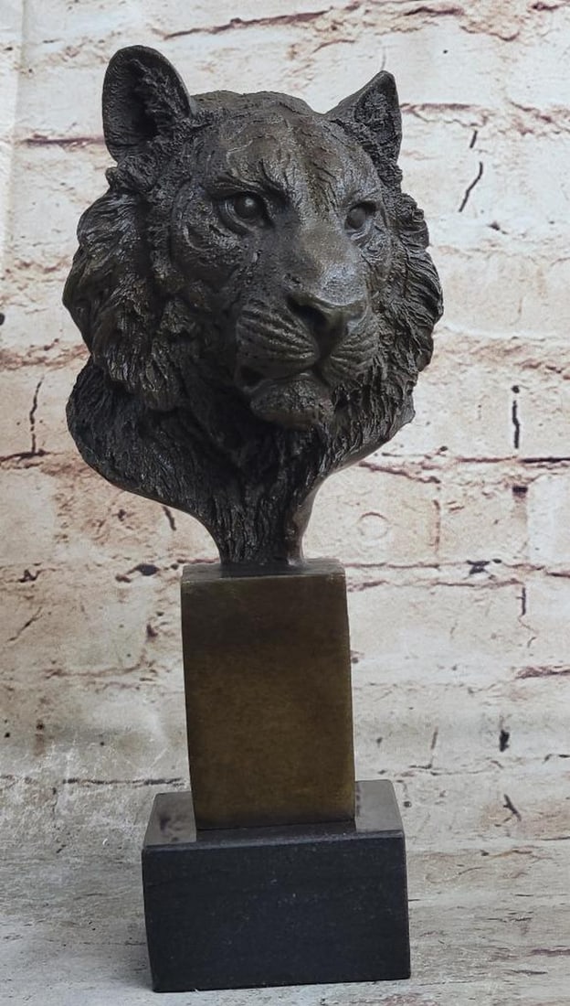 Tiger Bronze Bust on Marble Base Sculpture – 10" x 5" (1 of 6)