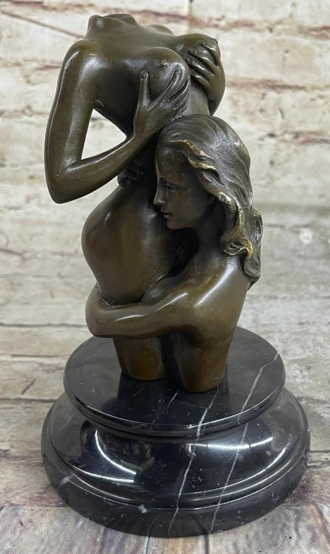 Signed Original Two Girls Bronze Sculpture - 7.5" x 5": Signed Original Two Girls Bronze Sculpture - 7.5" x 5" This is a sexy half-bust sculpture. This sensuous sculpture depicts two naked girl in an erotic embrace. One woman clutches her lovers cu