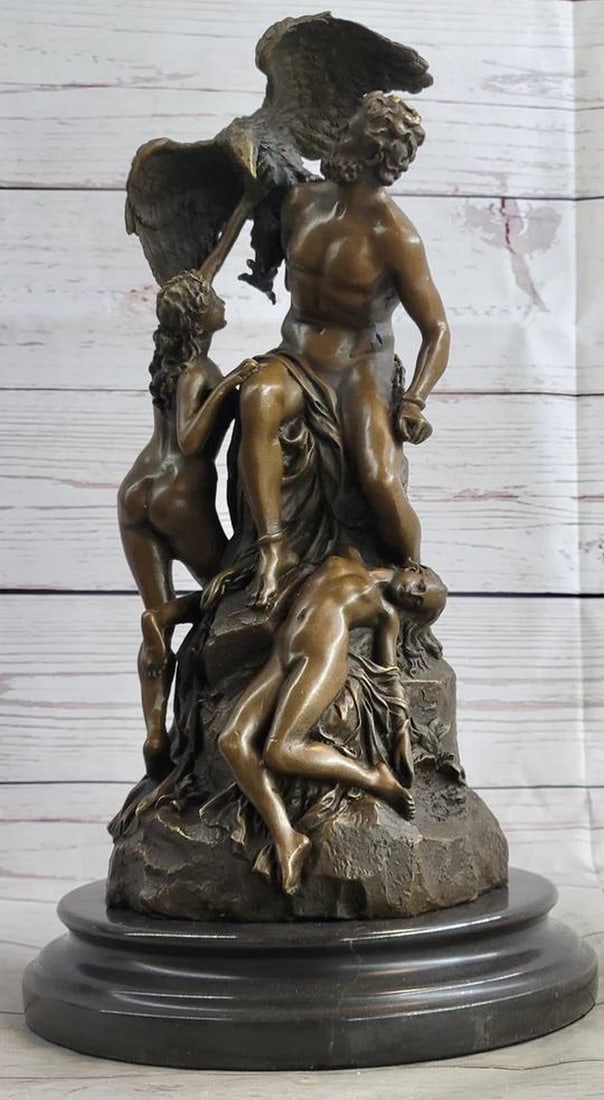 Greek Mythology Bronze Nude Art Sculpture Prometheus Bound and the Oceanids - 14" x 7": Greek Mythology Bronze Nude Art Sculpture Prometheus Bound and the Oceanids - 14" x 7" The "Prometheus Bound and the Oceanids" bronze nude art sculpture, bearing the signature of the r
