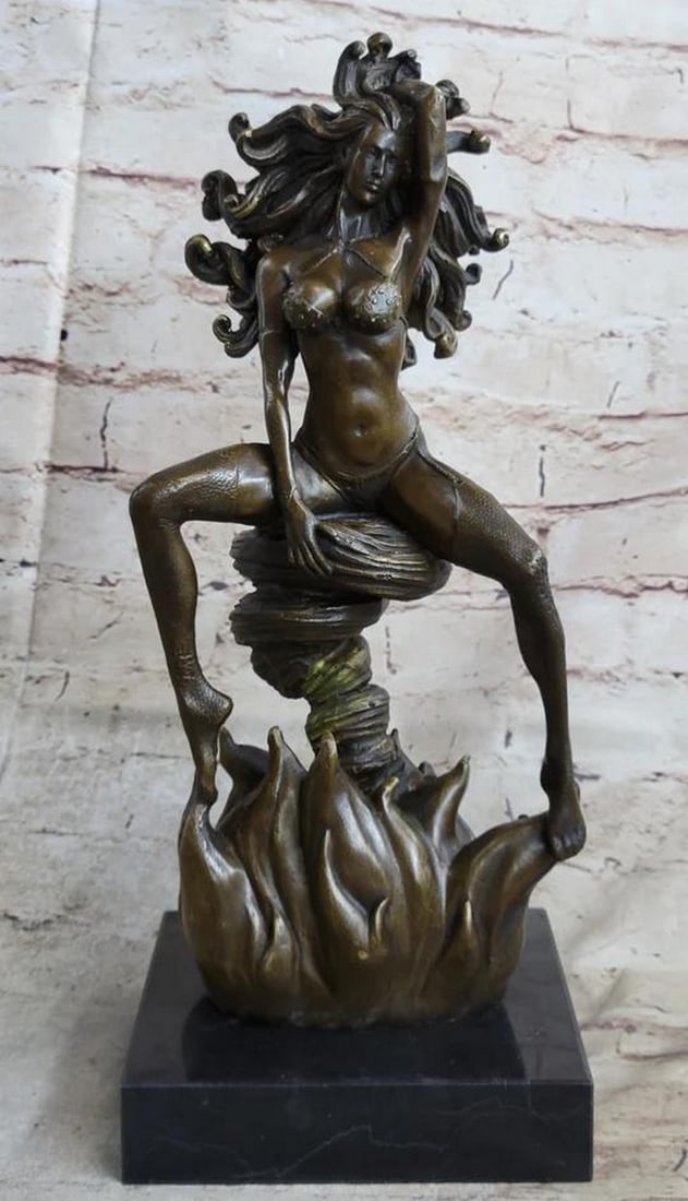 Seductive Snake Woman Medusa Original Bronze Nude Art Sculpture - 13.5" x 6": Seductive Snake Woman Medusa Original Bronze Nude Art Sculpture - 13.5" x 6" The "Seductive Snake Woman Medusa" bronze nude art sculpture, masterfully signed by Aldo Vitaleh and create