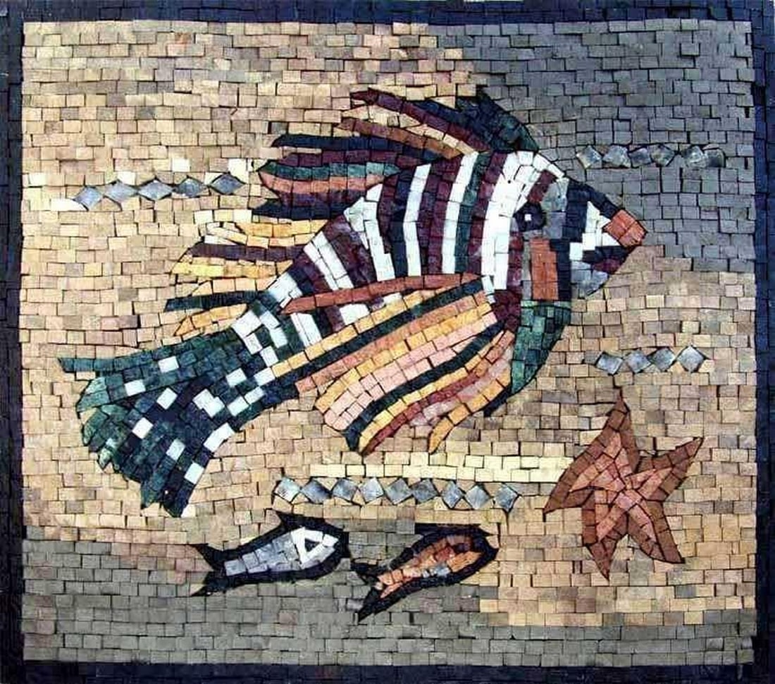 Ocean Life Mosaic – Handcrafted Nautical Art: Ocean Life Mosaic – Handcrafted Nautical Art A handcrafted square mosaic made from natural marble, the Ocean Life Mosaic captures the vibrant beauty of the ocean in your home. This intricate design 