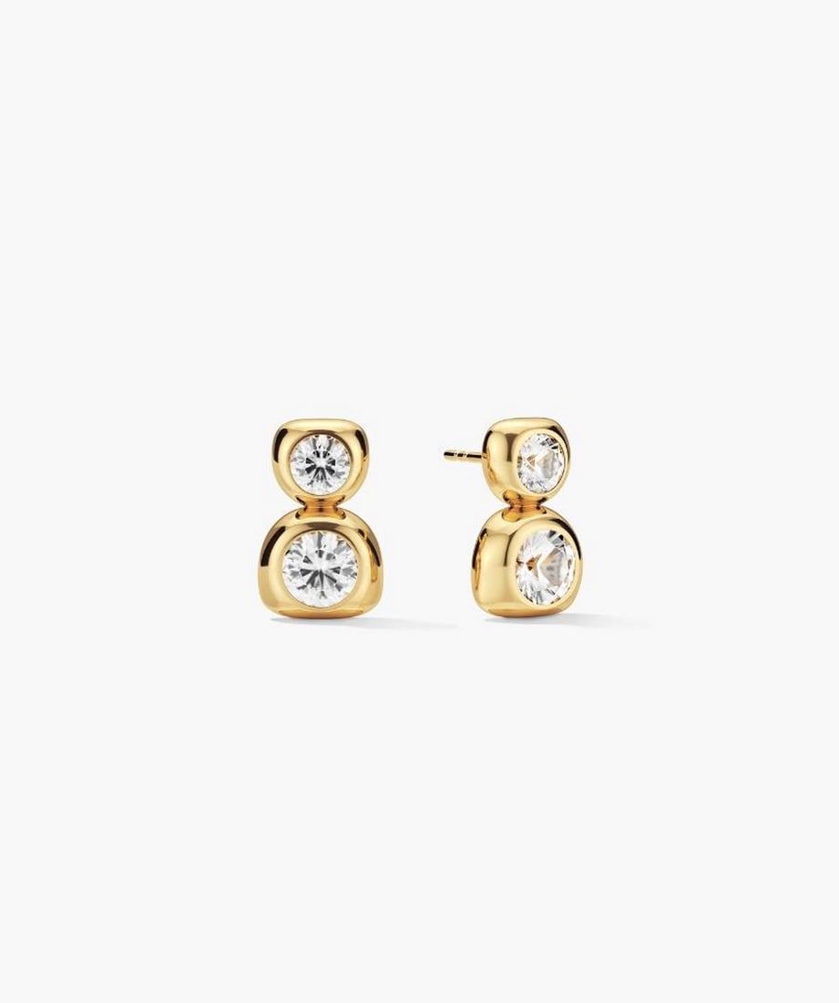 18k Gold Vermeil Lab-Grown Sapphire Drop Earrings: 18k Gold Vermeil Lab-Grown Sapphire Drop Earrings A pair of drop earrings featuring a double-stone design with lab-grown sapphires. Crafted with thick 18k gold plating on sterling silver, these earrin
