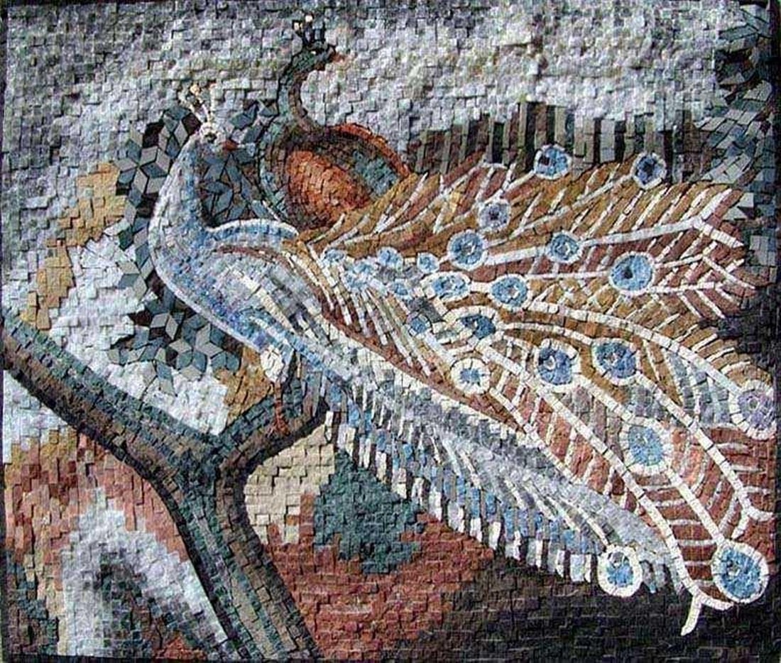 Colorful Peafowl Mosaic – Handcrafted Nature Art (1 of 2)