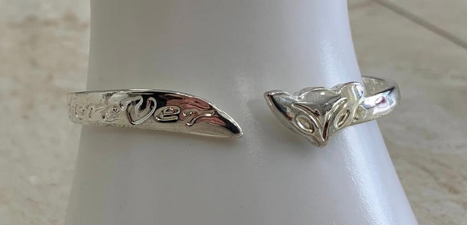 Silver Fox Head Bangle Bracelet - 2