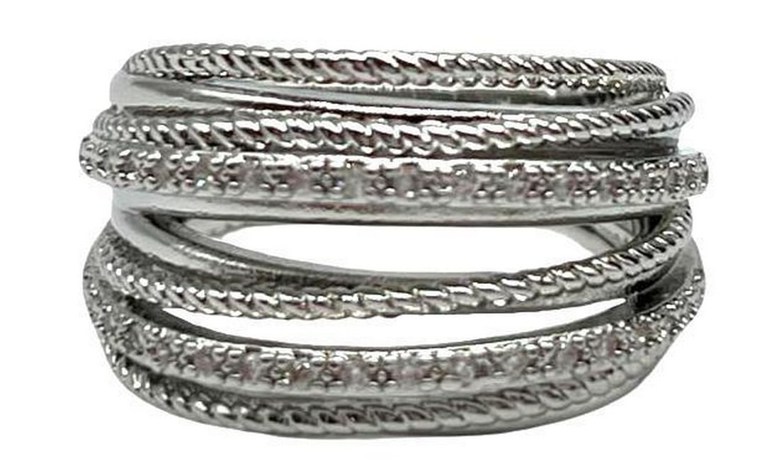 Sterling Silver Layered Band Ring: Sterling Silver Layered Band Ring This sophisticated sterling silver ring features multiple intertwined bands, creating a layered, textured look. Its modern yet timeless design makes it a versatile