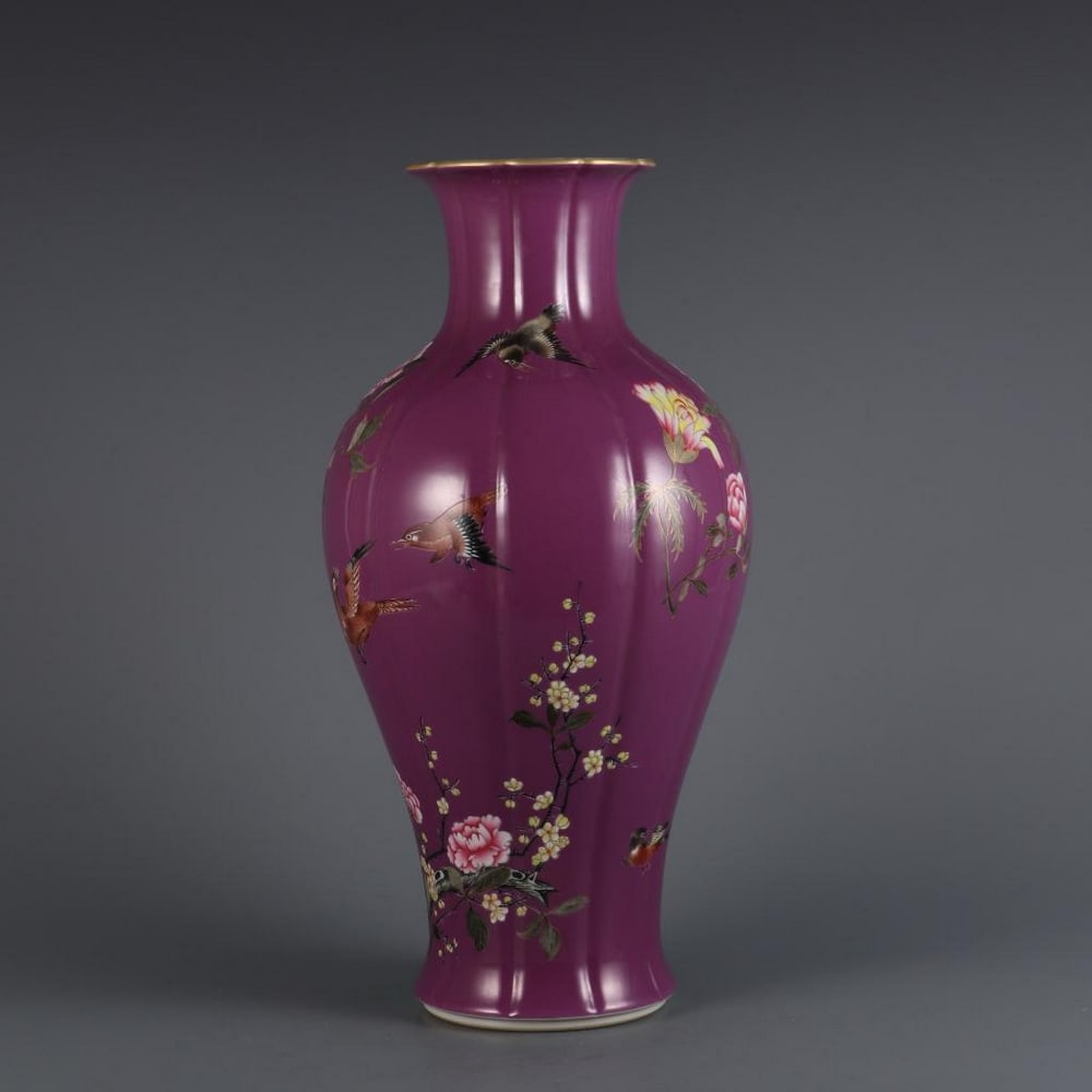 Inspired Qing Qianlong Carmine Ground Famille Rose Melon-Shaped Vase (1 of 9)