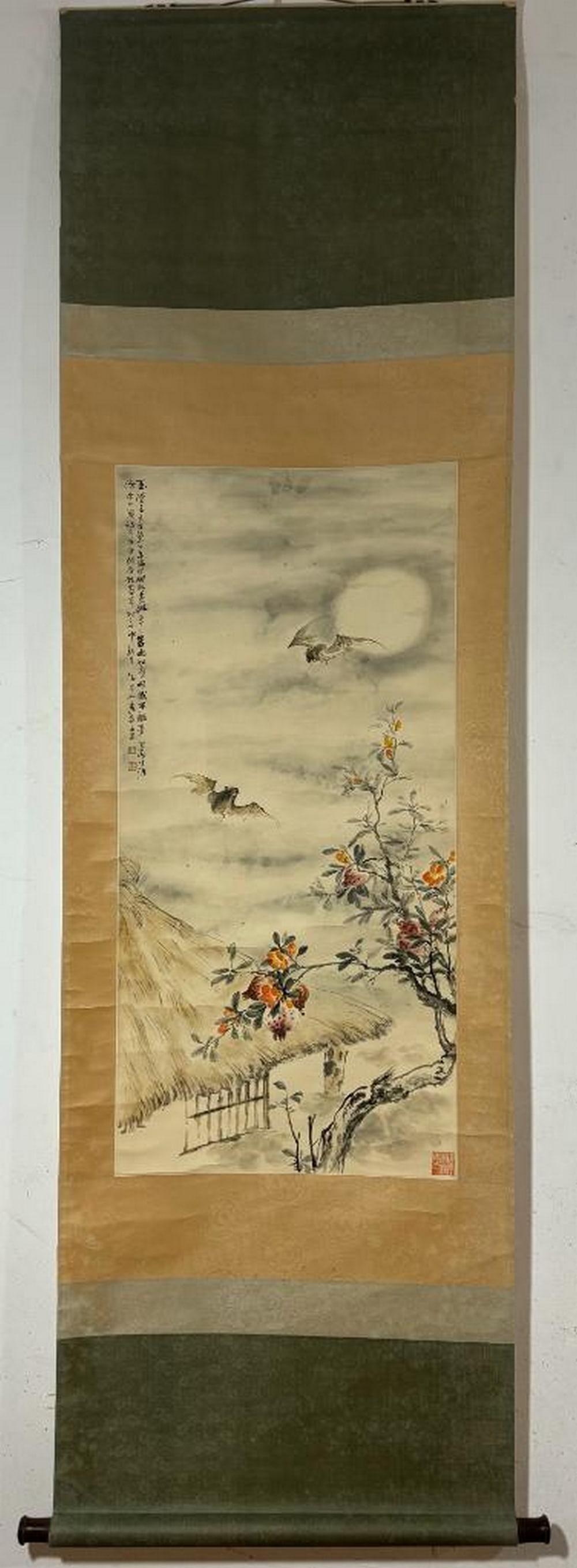 Fu Shou Harmony Inspired Hand Painted Scroll: Fu Shou Harmony Inspired Hand Painted Scroll This auspicious hand painted scroll inspired by Ju Lian is rich in traditional symbolism, elegantly combining imagery of blessings and longevity. Two