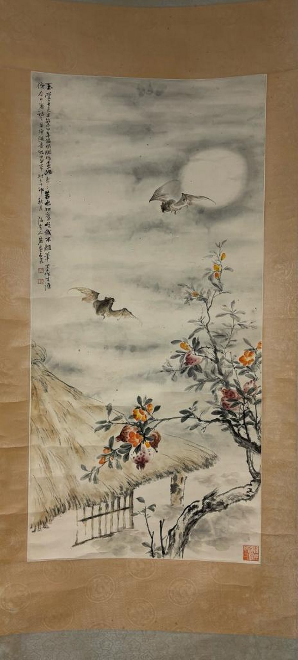 Fu Shou Harmony Inspired Hand Painted Scroll - 2