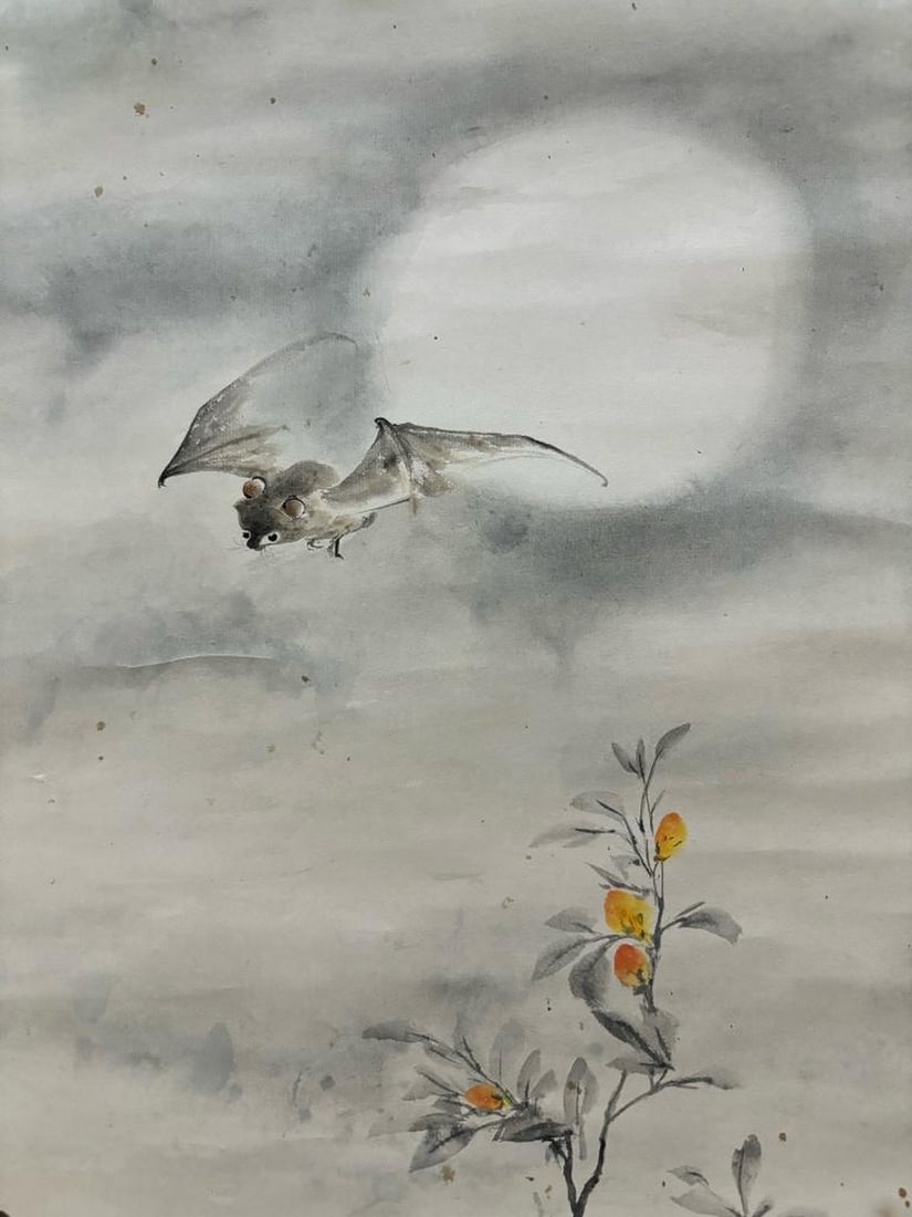 Fu Shou Harmony Inspired Hand Painted Scroll - 3