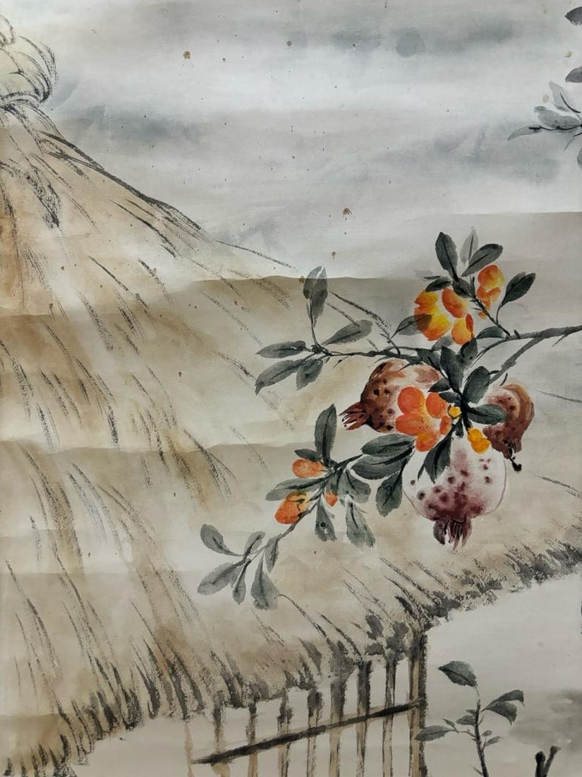 Fu Shou Harmony Inspired Hand Painted Scroll - 5