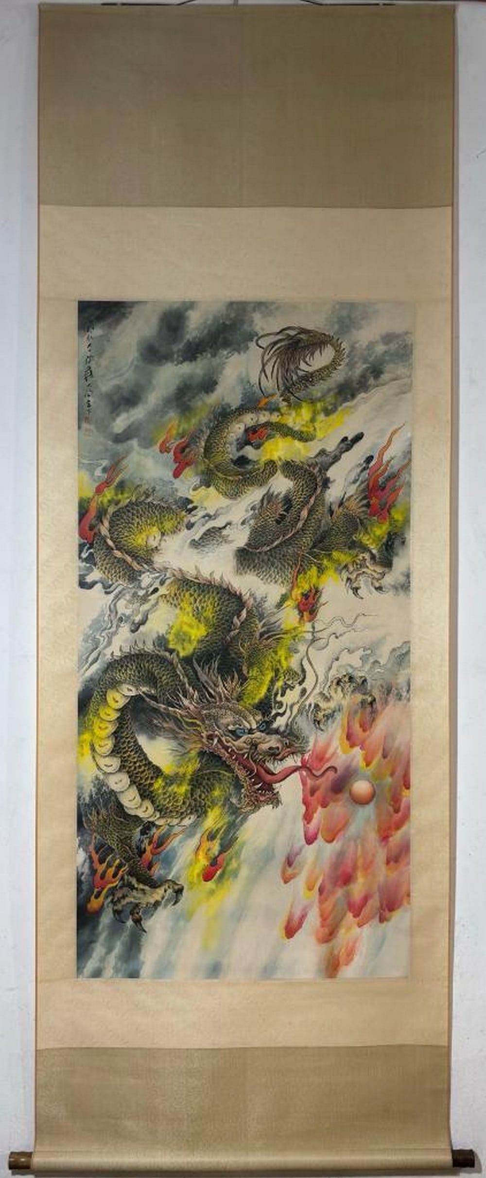 Inspired Hand painted Scroll Dragon Pursuing the Flaming Pearl (1 of 9)