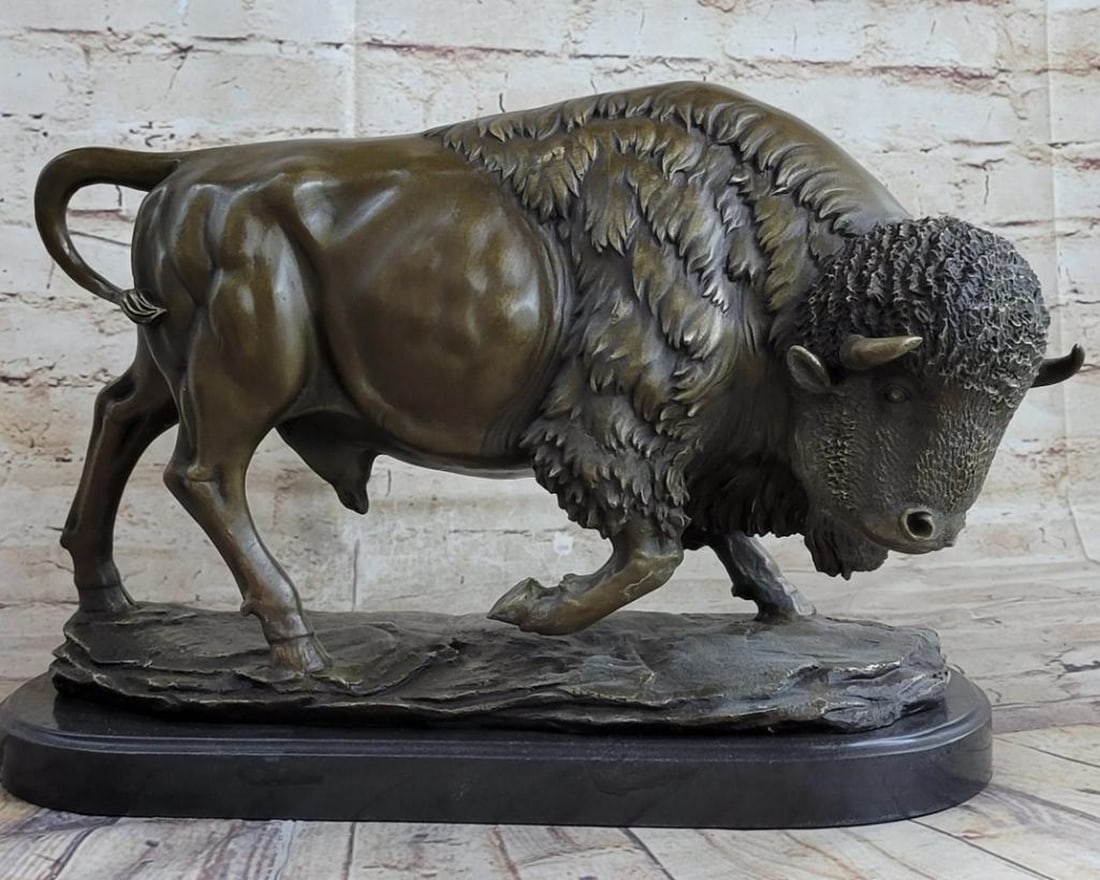 Barye Inspired Large Buffalo Bronze Sculpture - 10" x 16" (1 of 5)