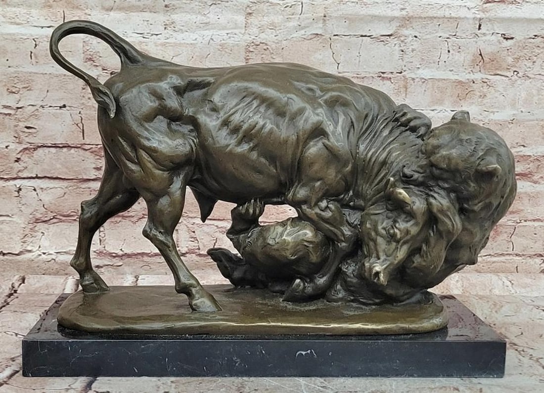 Buffalo and Bear Bronze Sculpture by Milo – 11" x 14" (1 of 6)