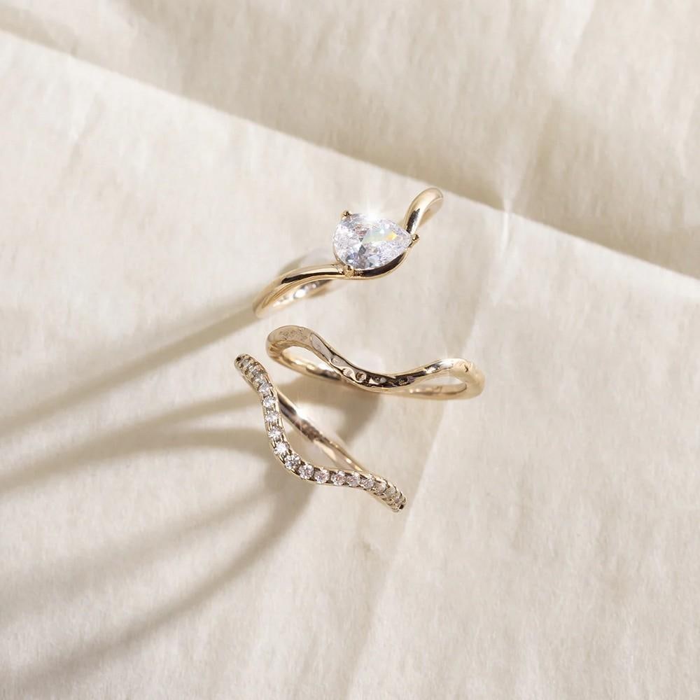 Gold Vermeil Wave Ring Set - 3
