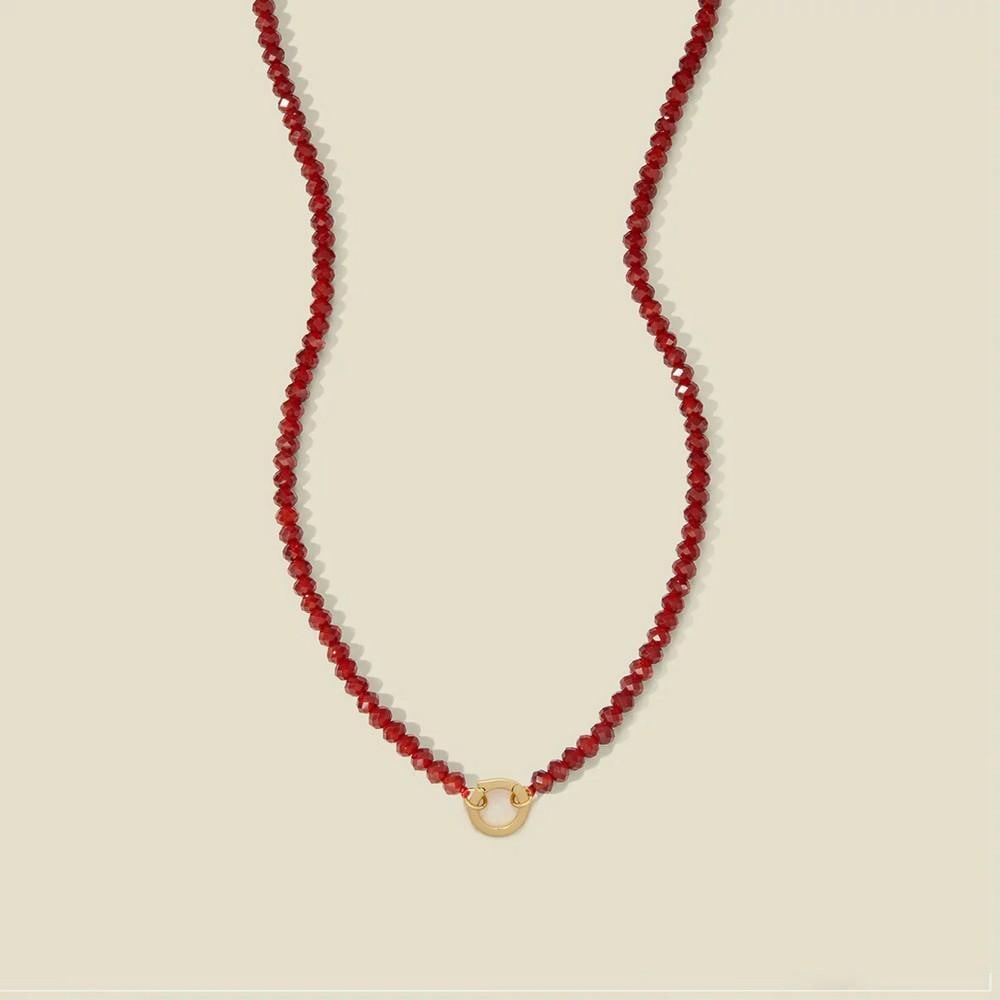 Red Agate Gemstone Bead Necklace with Link Lock – 18" Adjustable: Red Agate Gemstone Bead Necklace with Link Lock – 18" Adjustable A strand of polished red agate beads, finished with a gold vermeil hinge-style link lock designed for adding interchangeable char