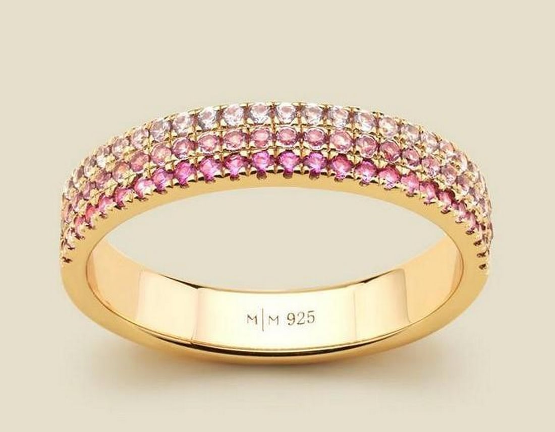 Rose Glow Pavé Ring - Size 7: Rose Glow Pavé Ring - Size 7 Three rows of shimmering pink pavé-set CZs create a dazzling display of color and light. Bold yet elegant, this statement band adds the perfect touch of radiance to any