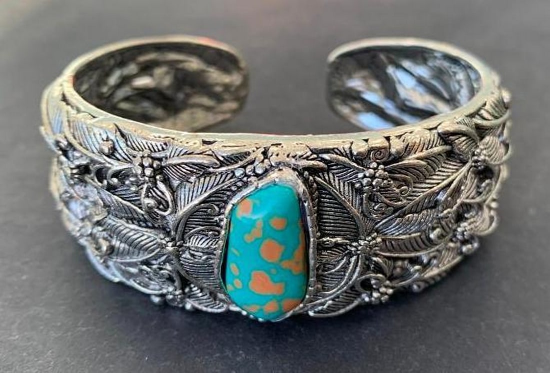 Tibetan Silver Carved Bangle Bracelet (1 of 5)