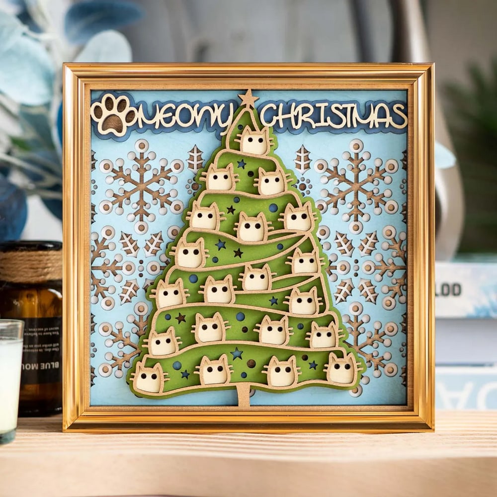 Cat Christmas Multi-layer Laser Cut Wood Carving: Cat Christmas Multi-layer Laser Cut Wood Carving Add festive charm and elegance to your home with this handcrafted multi-layer wooden artwork. Featuring intricate details and holiday-inspired motifs, 