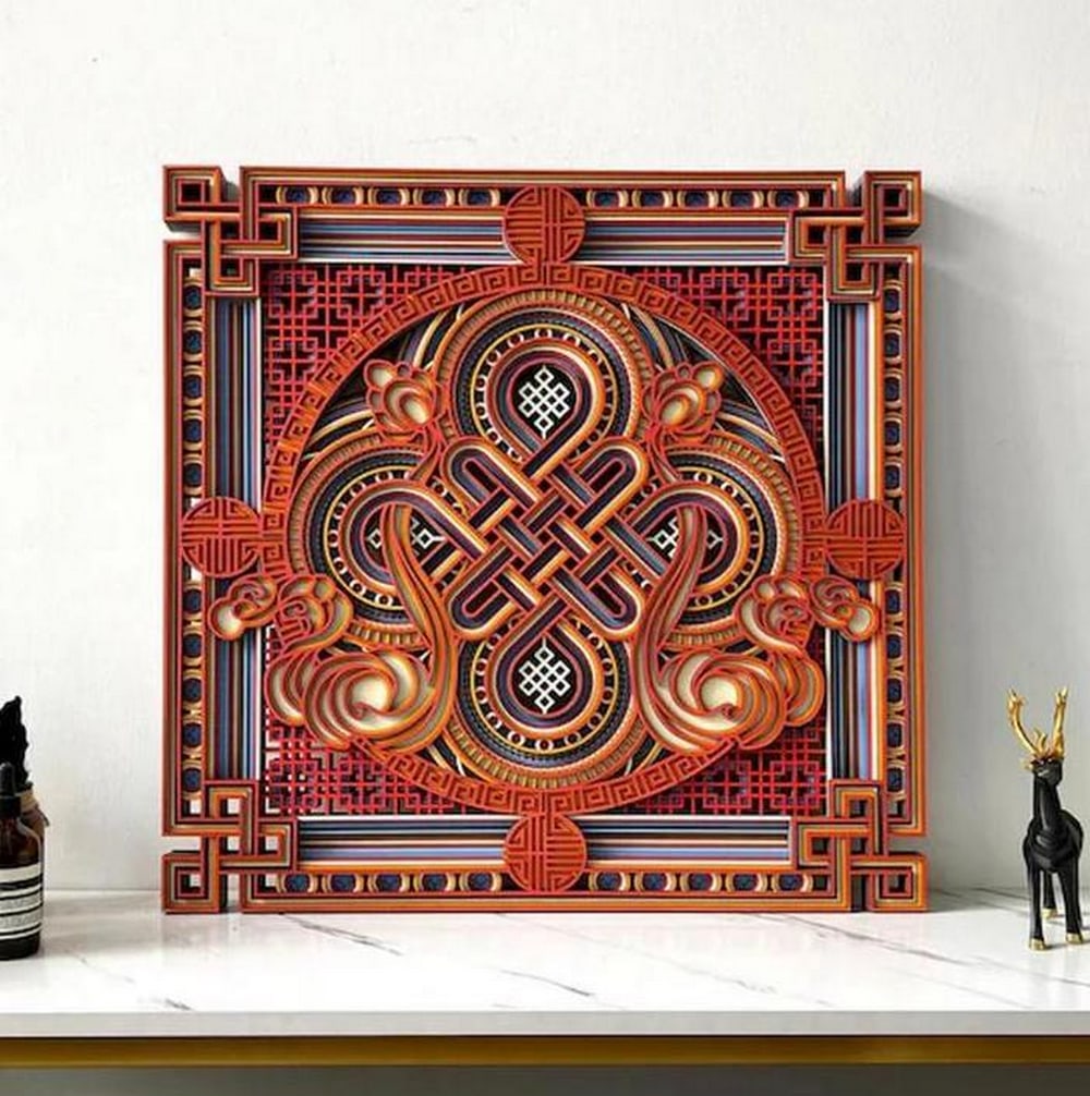 Tranquil Knot 3D Mandala Wood Wall Art: Tranquil Knot 3D Mandala Wood Wall Art The Tranquil Knot multi-layer wood wall art brings serene beauty and intricate craftsmanship to your home decor. Featuring a detailed, laser-cut mandala design, 