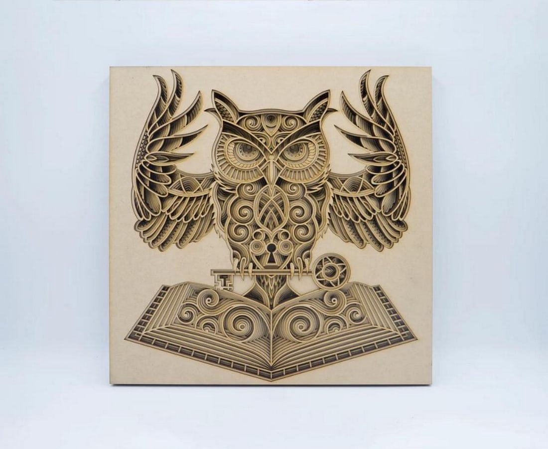 Owl Mandala 3D Wood Wall Art: Owl Mandala 3D Wood Wall Art Add a touch of nature-inspired artistry to your home with this Owl Mandala 3D Wall Art. Crafted from high-quality MDF wood, this multi-layer design features a beautifully