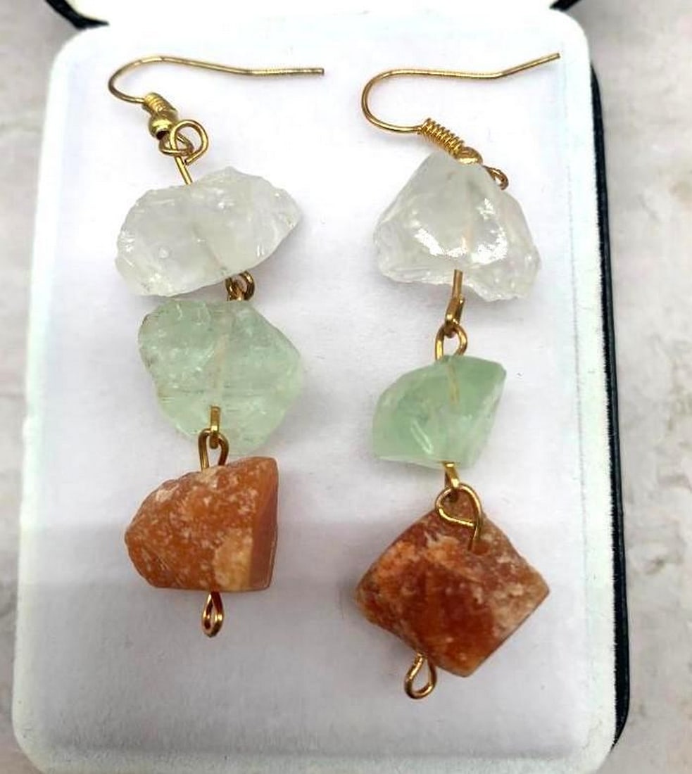 Asymmetric Triple-Stone Dangle Earrings - 2