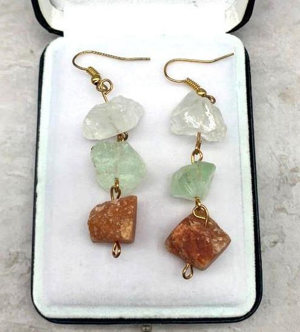 Asymmetric Triple-Stone Dangle Earrings - 3
