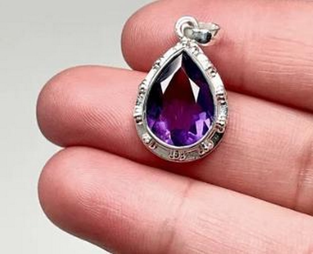 Amethyst In 925 Sterling Silver Setting Pendant: Amethyst In 925 Sterling Silver Setting Pendant. Timeless and elegant, this pendant showcases the captivating beauty of amethyst, a gemstone known for its soothing and protective properties. Set in