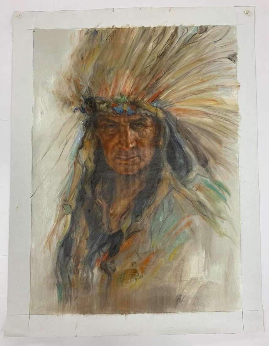Original 20" X 28" Acrylic Of Indigenous Chief Inspired By Nicholas Raphael de Grandmaison (1 of 7)