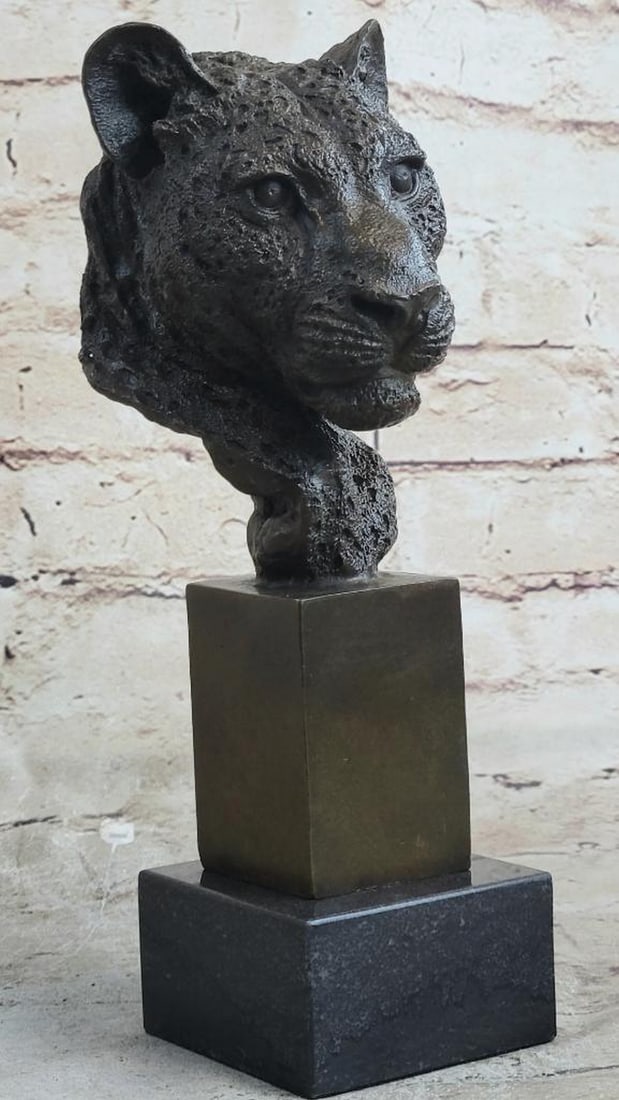 African Cheetah Bronze Bust Sculpture Inspired By Mene On Marble Base - 10" x 3" (1 of 5)