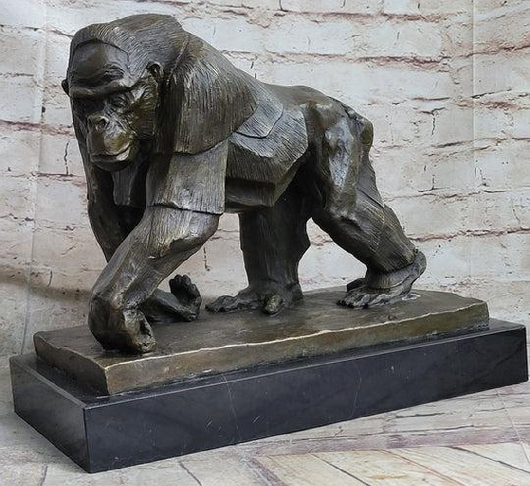 Majestic Gorilla Silverback Inspired Bronze Sculpture by VOBISOVA on Marble Base - 11" x 13": Majestic Gorilla Silverback Inspired Bronze Sculpture by VOBISOVA on Marble Base - 11" x 13" Immerse yourself in the awe-inspiring beauty of the "Tranquil Majesty" bronze sculpture, a 