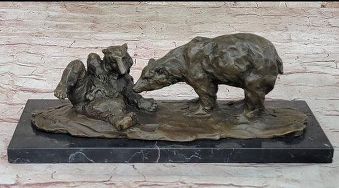 Mother Bear Comforting Comforting Cub Bronze Statue - 5.5" x 13.5": Mother Bear Comforting Comforting Cub Bronze Statue - 5.5" x 13.5" Crafted with precision using the lost wax method, this sculpture beautifully captures the essence of maternal love in the wil