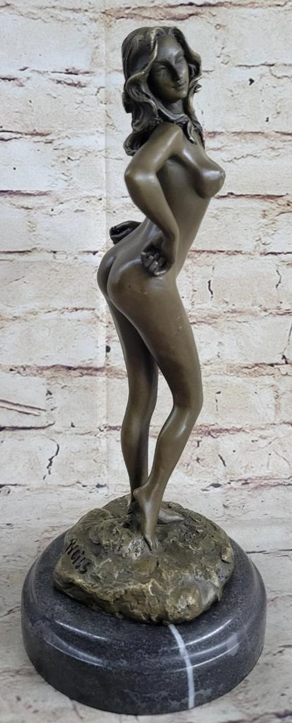 Preiss Inspired Nude Sexy Woman Bronze Sculpture: Preiss Inspired Nude Sexy Woman Bronze Sculpture Radiating confidence and sensuality, this hot cast bronze sculpture captures a nude woman in a striking model pose. Standing with both hands on her hip