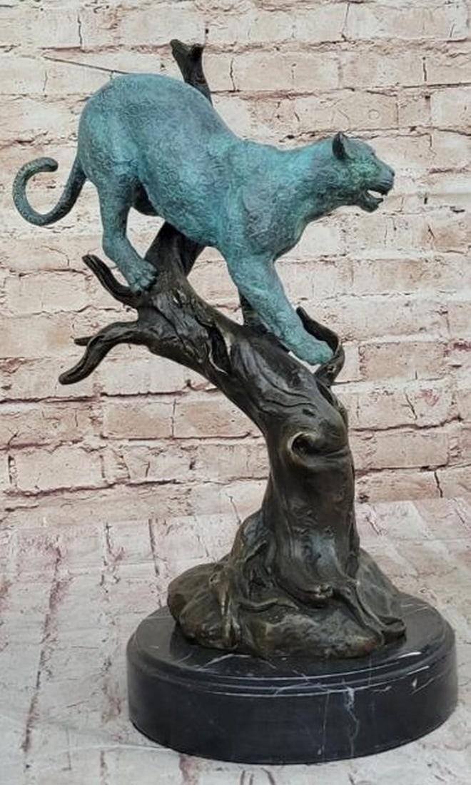 Leopard in Tree Bronze Sculpture - 4