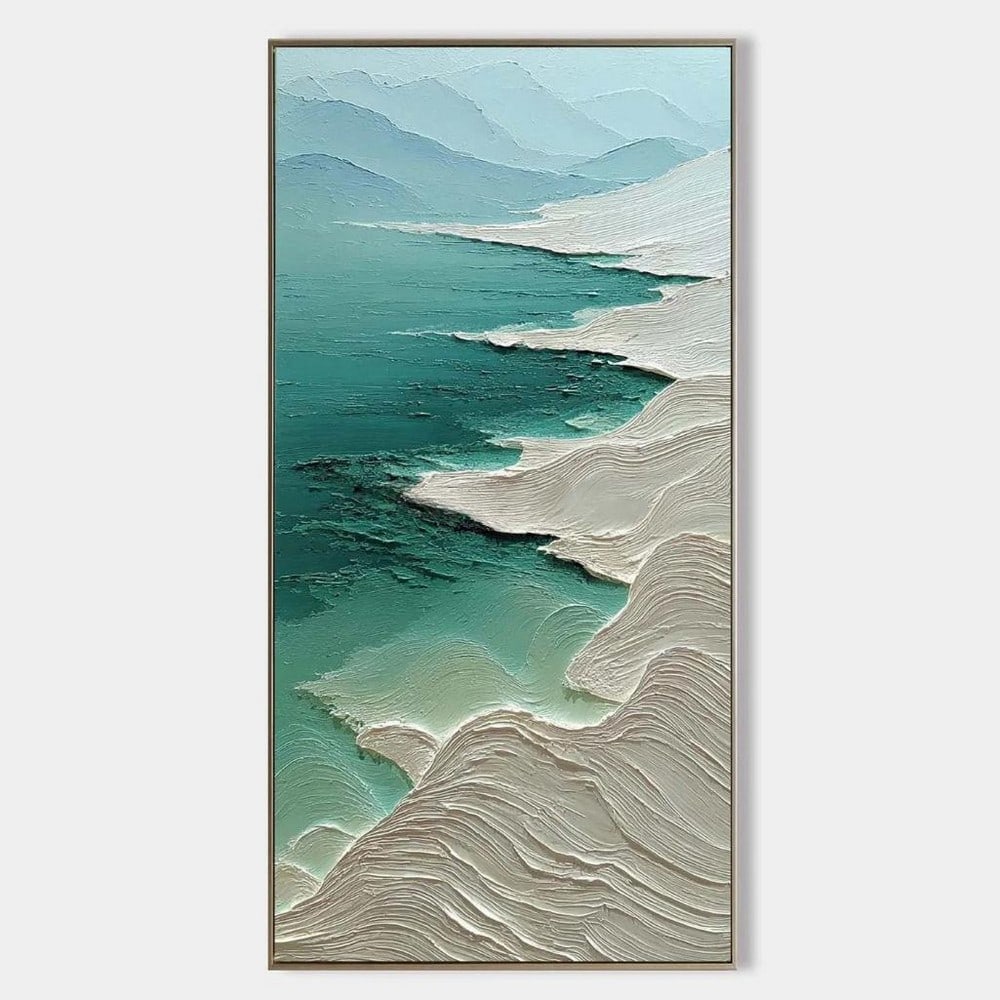 Abstract Coastal Landscape Canvas Painting: Abstract Coastal Landscape Canvas Painting This textured canvas painting evokes the beauty of a windswept shoreline through sweeping brushstrokes and layered gradients. Sandy beige and white tones
